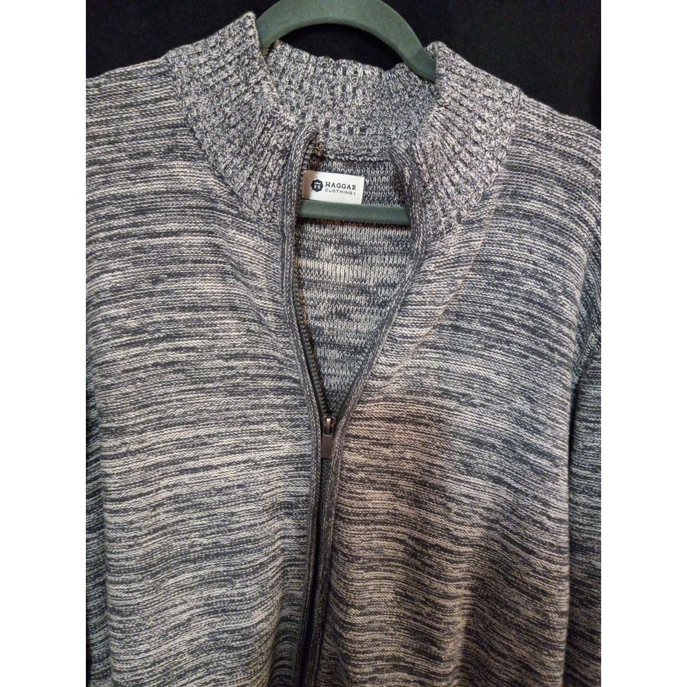 Haagar mens XL cotton knit full zip pocket sweater Black Gray Blue Lite Wear